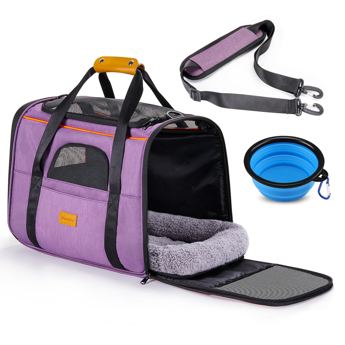 Morpilot Portable Pet Carrier Bag, Top Opening, Removable Mat and Breathable Mesh, Foldable Transport Carrier for Dogs and Cats, with Shoulder Strap and Pet Bowl - Sayby’s