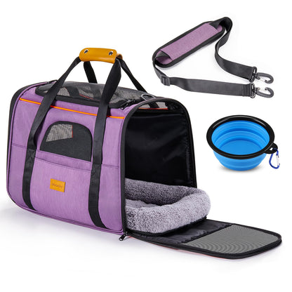 Morpilot Portable Pet Carrier Bag, Top Opening, Removable Mat and Breathable Mesh, Foldable Transport Carrier for Dogs and Cats, with Shoulder Strap and Pet Bowl - Sayby’s
