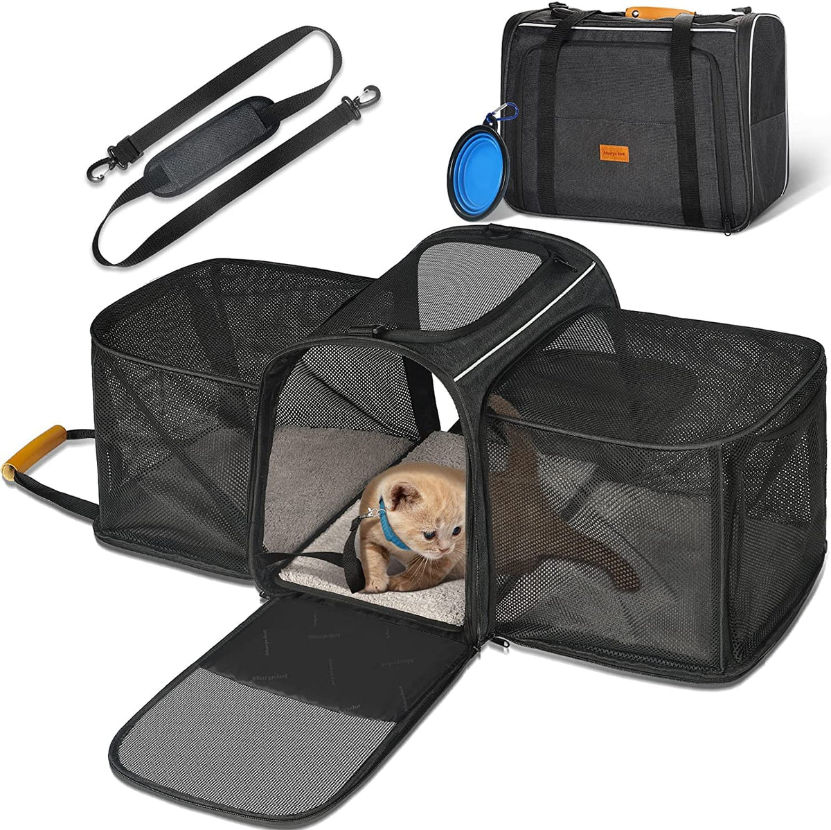Morpilot Portable Pet Carrier Bag, Top Opening, Removable Mat and Breathable Mesh, Foldable Transport Carrier for Dogs and Cats, with Shoulder Strap and Pet Bowl - Sayby’s