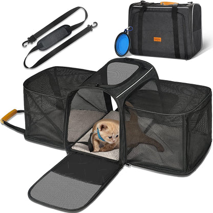 Morpilot Portable Pet Carrier Bag, Top Opening, Removable Mat and Breathable Mesh, Foldable Transport Carrier for Dogs and Cats, with Shoulder Strap and Pet Bowl - Sayby’s