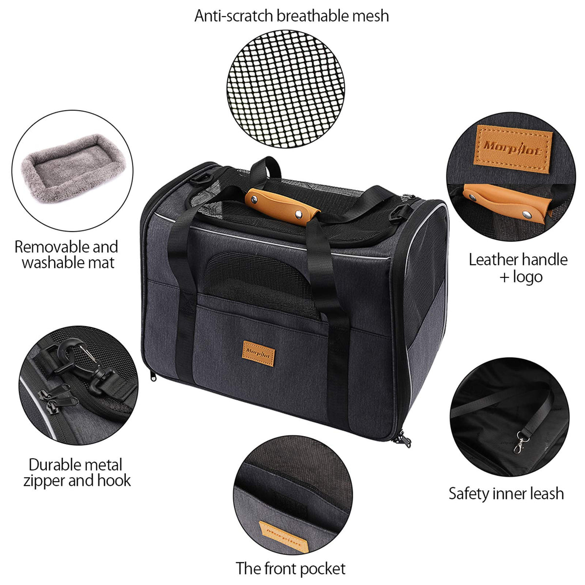 Morpilot Portable Pet Carrier Bag, Top Opening, Removable Mat and Breathable Mesh, Foldable Transport Carrier for Dogs and Cats, with Shoulder Strap and Pet Bowl - Sayby’s