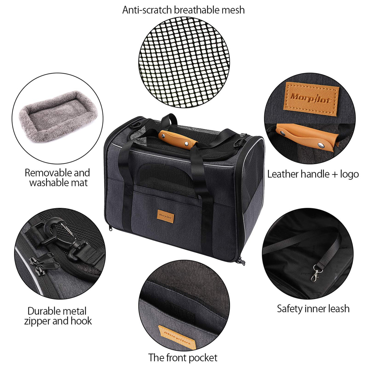 Morpilot Portable Pet Carrier Bag, Top Opening, Removable Mat and Breathable Mesh, Foldable Transport Carrier for Dogs and Cats, with Shoulder Strap and Pet Bowl - Sayby’s