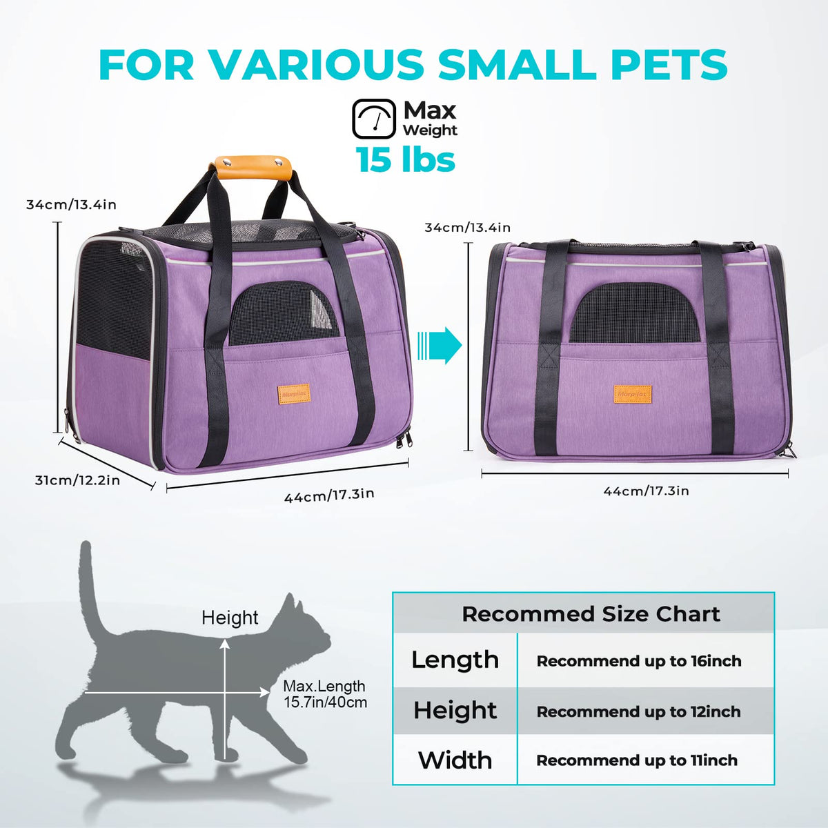 Morpilot Portable Pet Carrier Bag, Top Opening, Removable Mat and Breathable Mesh, Foldable Transport Carrier for Dogs and Cats, with Shoulder Strap and Pet Bowl - Sayby’s