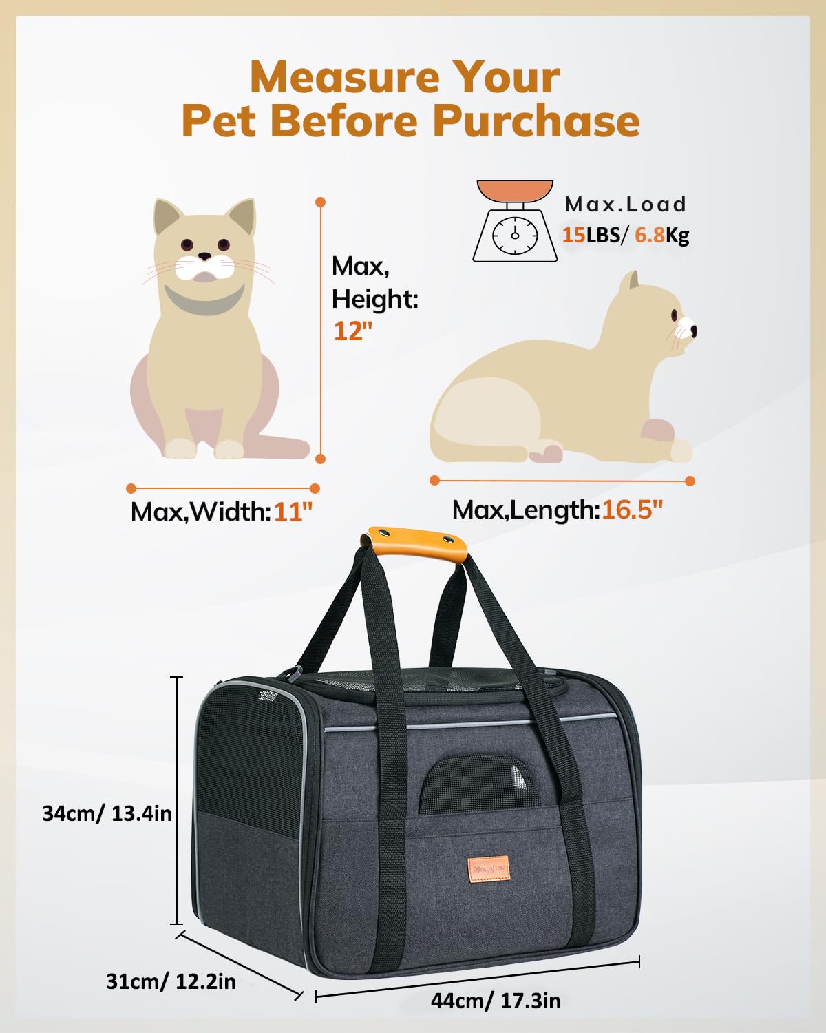 Morpilot Portable Pet Carrier Bag, Top Opening, Removable Mat and Breathable Mesh, Foldable Transport Carrier for Dogs and Cats, with Shoulder Strap and Pet Bowl - Sayby’s