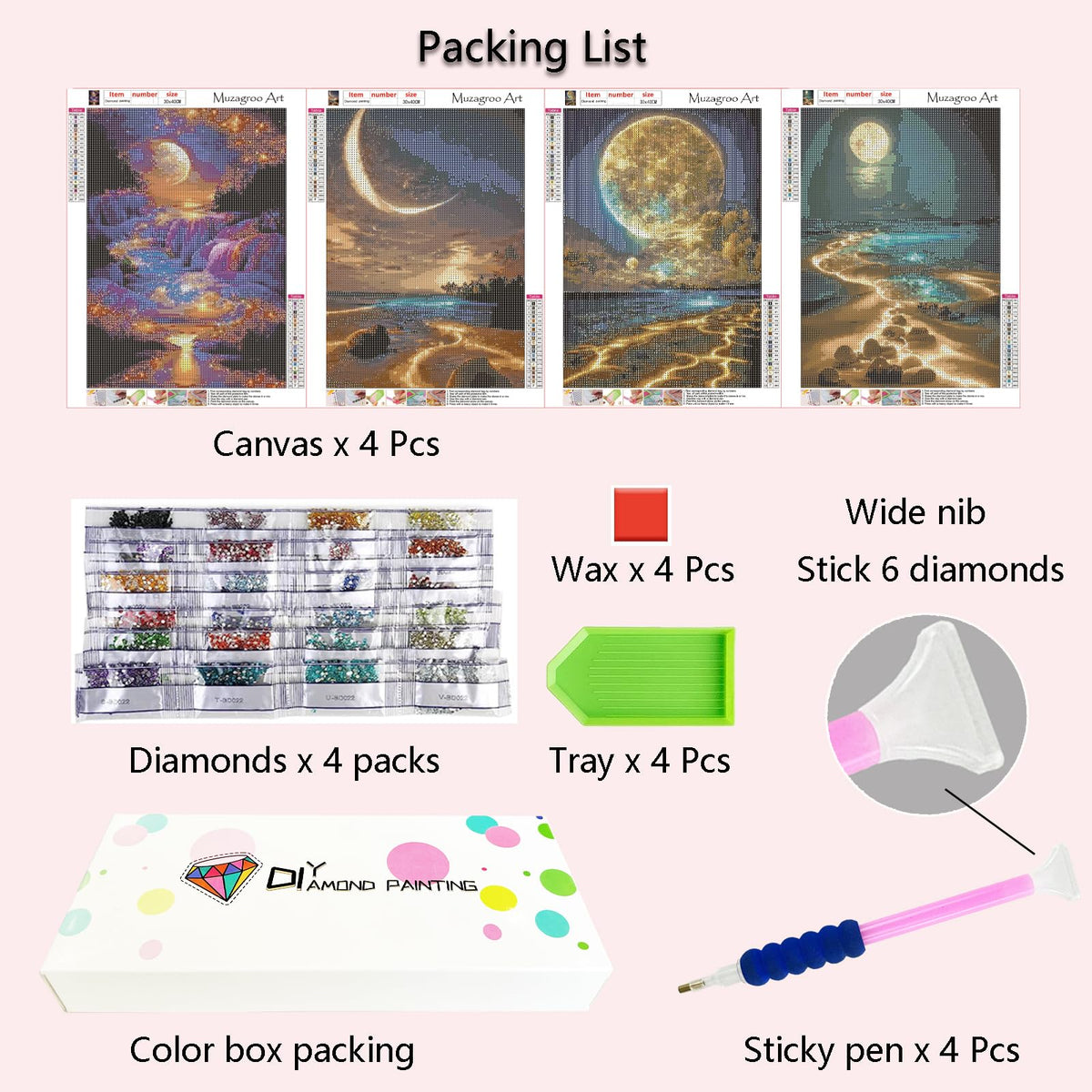Muzagroo Art 5D Diamond Painting Kits for Adults, DIY Diamond Art Kits for Beginners, Turtle Diamond Dot Kits Gem Arts and Crafts for Living Room, Gem Painting Bedroom 4 PCS Wall Art - Sayby’s