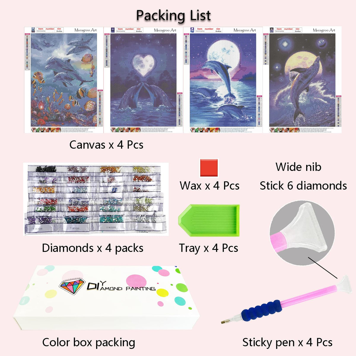 Muzagroo Art 5D Diamond Painting Kits for Adults, DIY Diamond Art Kits for Beginners, Turtle Diamond Dot Kits Gem Arts and Crafts for Living Room, Gem Painting Bedroom 4 PCS Wall Art - Sayby’s