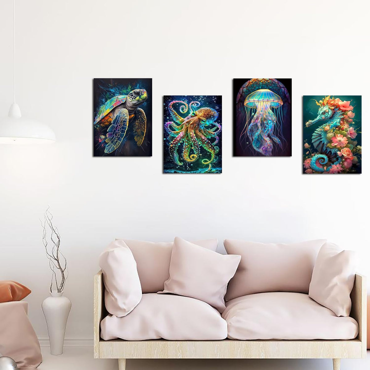 Muzagroo Art 5D Diamond Painting Kits for Adults, DIY Diamond Art Kits for Beginners, Turtle Diamond Dot Kits Gem Arts and Crafts for Living Room, Gem Painting Bedroom 4 PCS Wall Art - Sayby’s