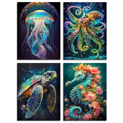 Muzagroo Art 5D Diamond Painting Kits for Adults, DIY Diamond Art Kits for Beginners, Turtle Diamond Dot Kits Gem Arts and Crafts for Living Room, Gem Painting Bedroom 4 PCS Wall Art - Sayby’s