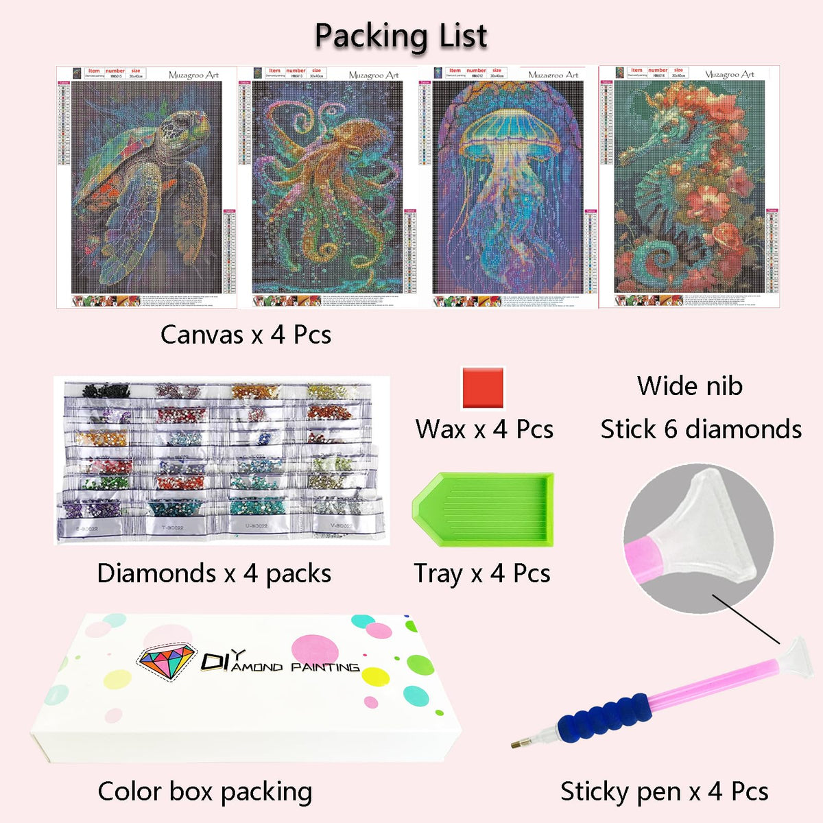 Muzagroo Art 5D Diamond Painting Kits for Adults, DIY Diamond Art Kits for Beginners, Turtle Diamond Dot Kits Gem Arts and Crafts for Living Room, Gem Painting Bedroom 4 PCS Wall Art - Sayby’s