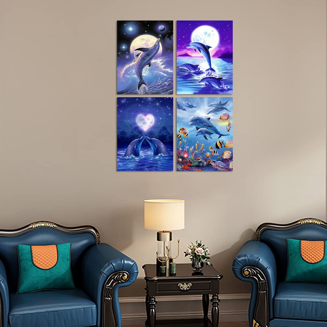 Muzagroo Art 5D Diamond Painting Kits for Adults, DIY Diamond Art Kits for Beginners, Turtle Diamond Dot Kits Gem Arts and Crafts for Living Room, Gem Painting Bedroom 4 PCS Wall Art - Sayby’s