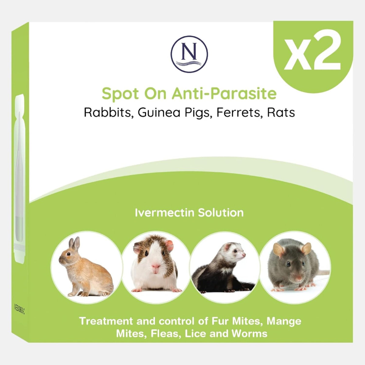Naqua - 2 x VET STRENGTH - Anti-Parasite Spot On Pipettes. Treatment for Rabbits, Ferrets, Guinea Pigs, Rats & Chinchilla. Kills fleas, lice, mange mites (2 Pipettes) - Sayby’s