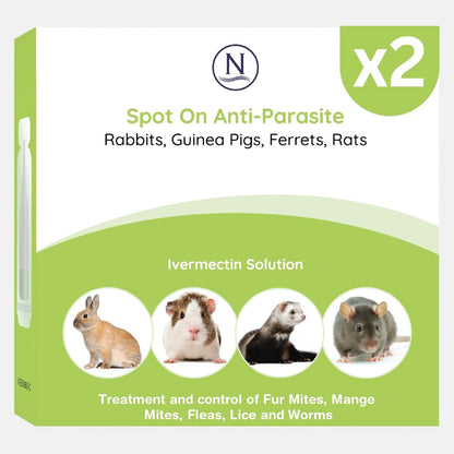 Naqua - 2 x VET STRENGTH - Anti-Parasite Spot On Pipettes. Treatment for Rabbits, Ferrets, Guinea Pigs, Rats & Chinchilla. Kills fleas, lice, mange mites (2 Pipettes) - Sayby’s