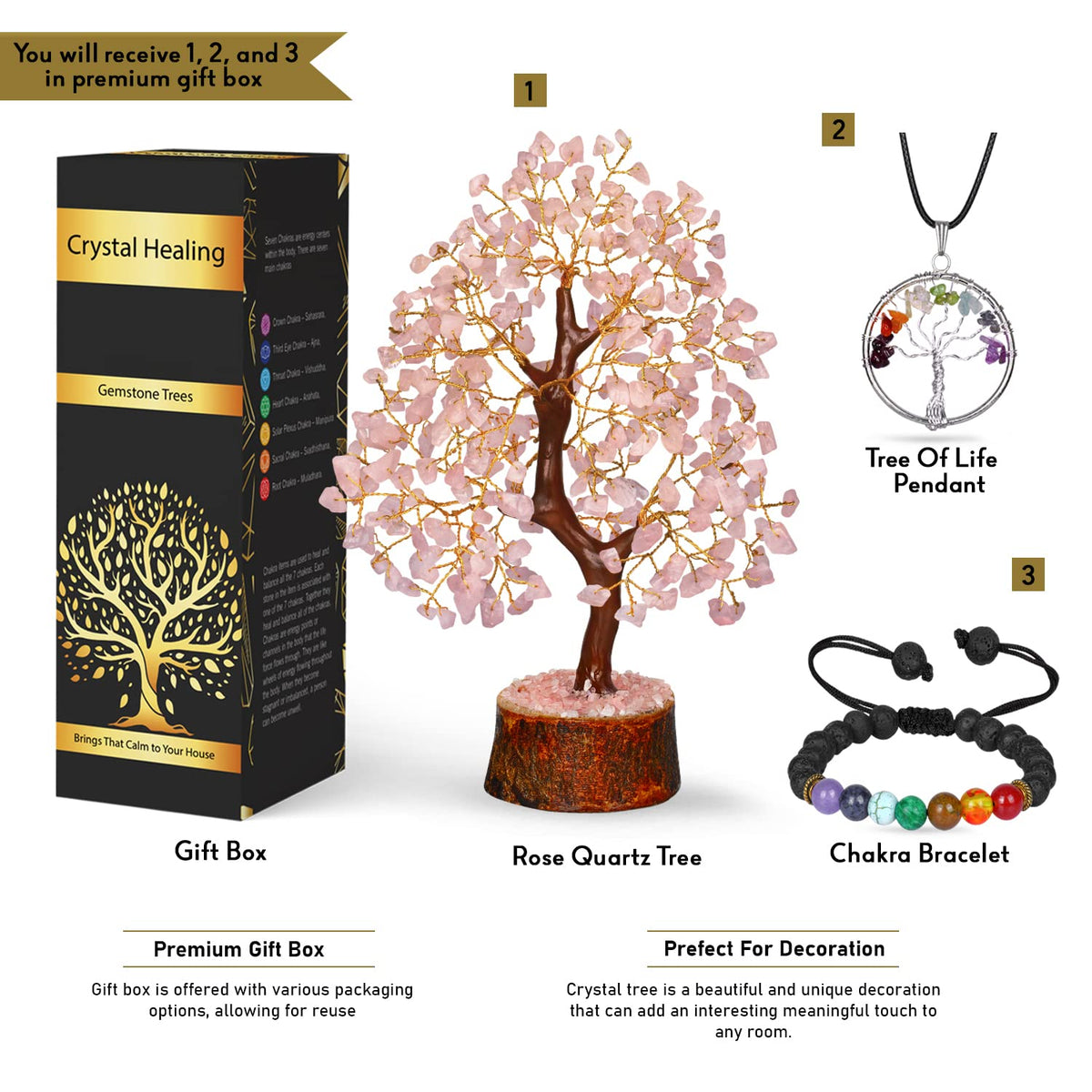 NARIBABU Rose Quartz Crystal Tree - Pink Tree - Gemstone Bonsai Tree - Desk Decorations For Women Office - Witchy Gifts For Women - Gem Tree Crystals - Crystal Quartz Tree - Sayby’s