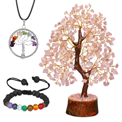 NARIBABU Rose Quartz Crystal Tree - Pink Tree - Gemstone Bonsai Tree - Desk Decorations For Women Office - Witchy Gifts For Women - Gem Tree Crystals - Crystal Quartz Tree - Sayby’s