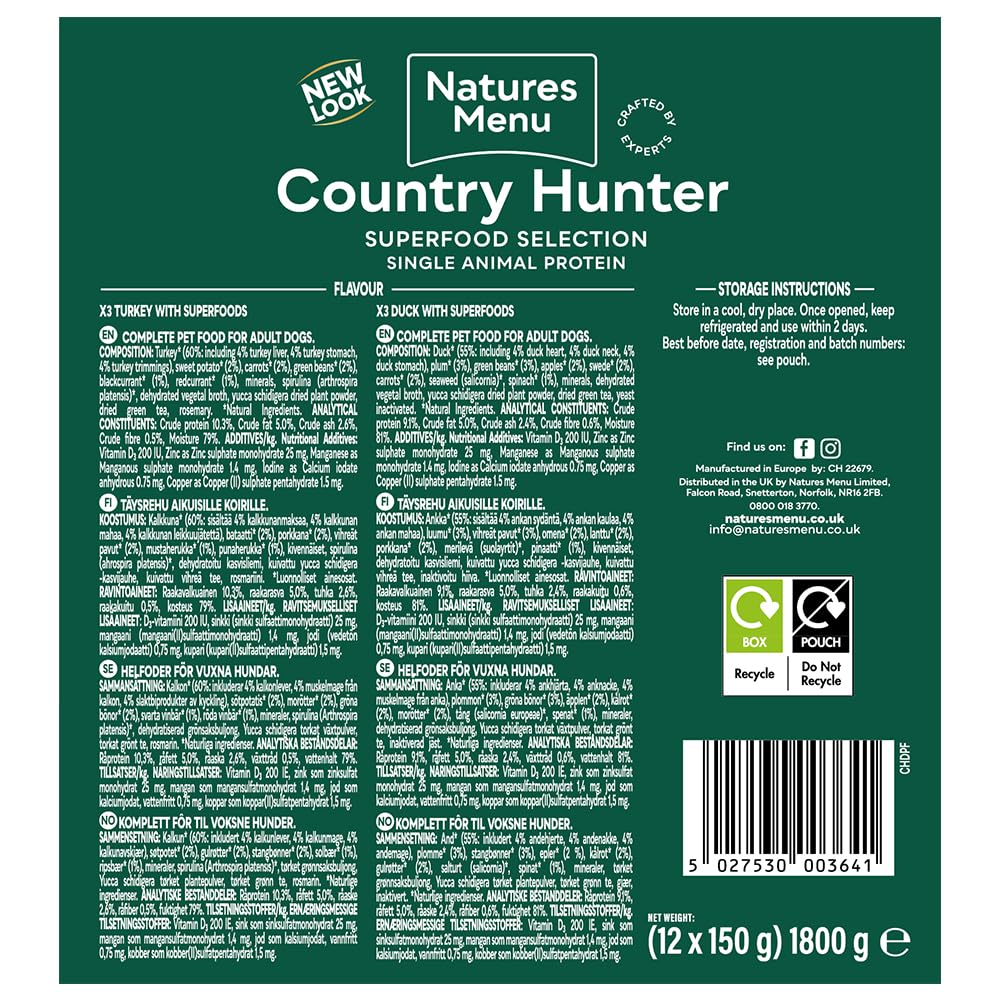 Natures Menu Country Hunter Dog Food Pouch Grass Grazed - Sayby’s