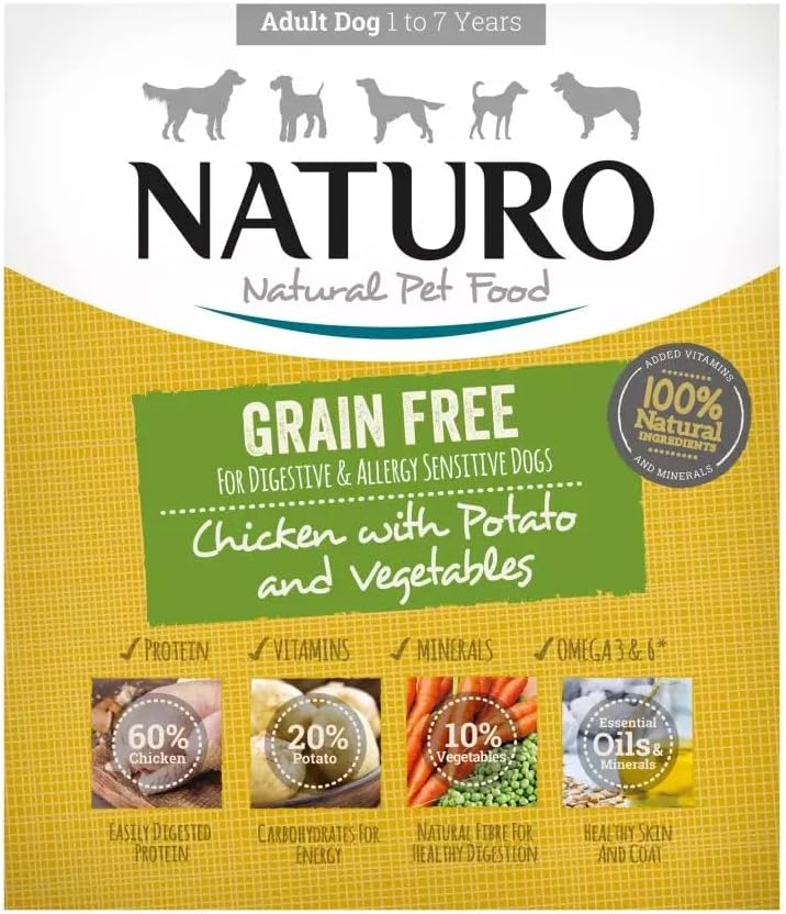 Naturo Adult Grain Free Dog Food, Chicken & Potato with Vegetables, 12 x 400g Trays - Sayby’s