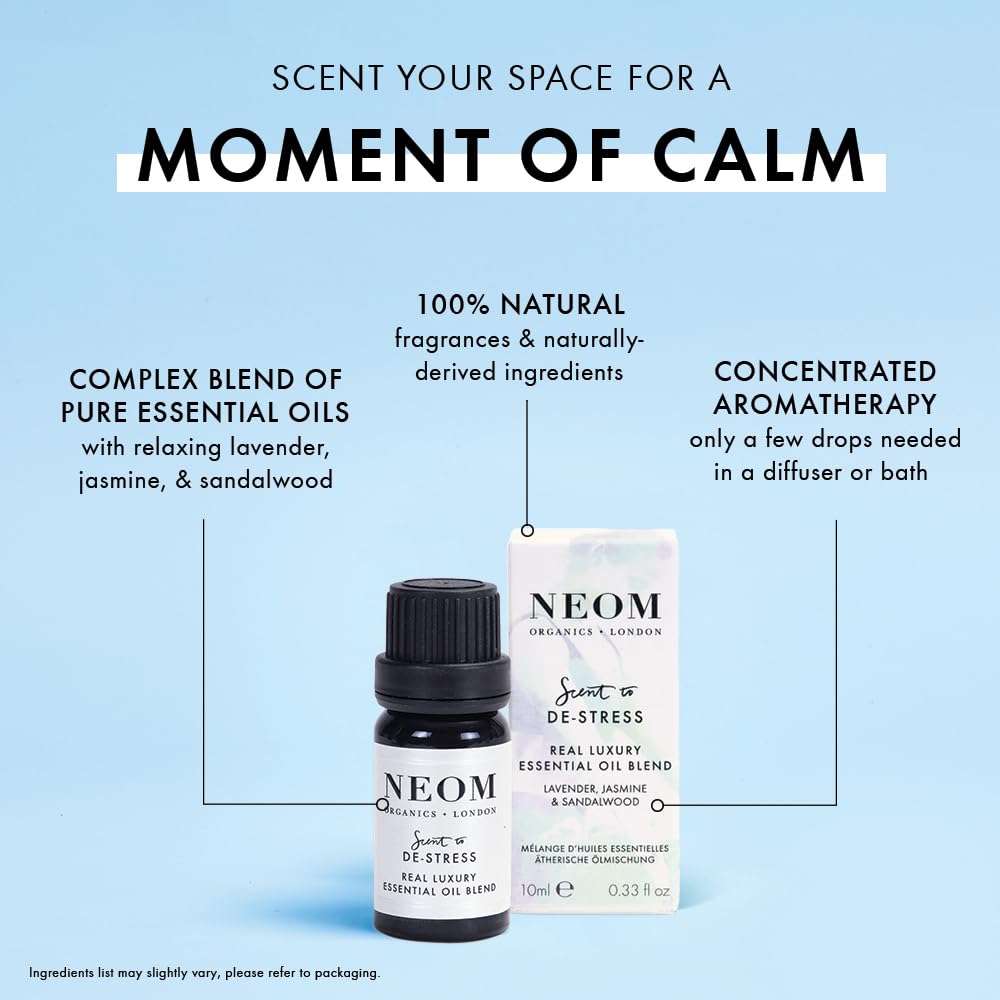 NEOM - Real Luxury Essential Oil Blend, 10ml | Lavender, Jasmine & Sandalwood | Scent to De-Stress Range - Sayby’s