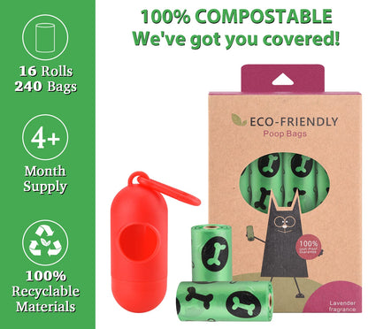 Nineaccy Biodegradable Dog Poo Bags with Holder-240 Large Poop Bags, Corn Starch Blended Compostable Poo Bag, Extra Thick Strong Leak Proof Poop Waste Bag for Dogs - Sayby’s