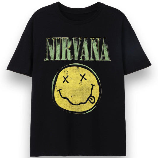 Nirvana Mens T-Shirt | Adults Short Sleeve Graphic Tee in Black Options| Classic Grunge Distressed Band Logo Print Apparel Top | Vintage Rock Band Merchandise Gift - Sayby’s