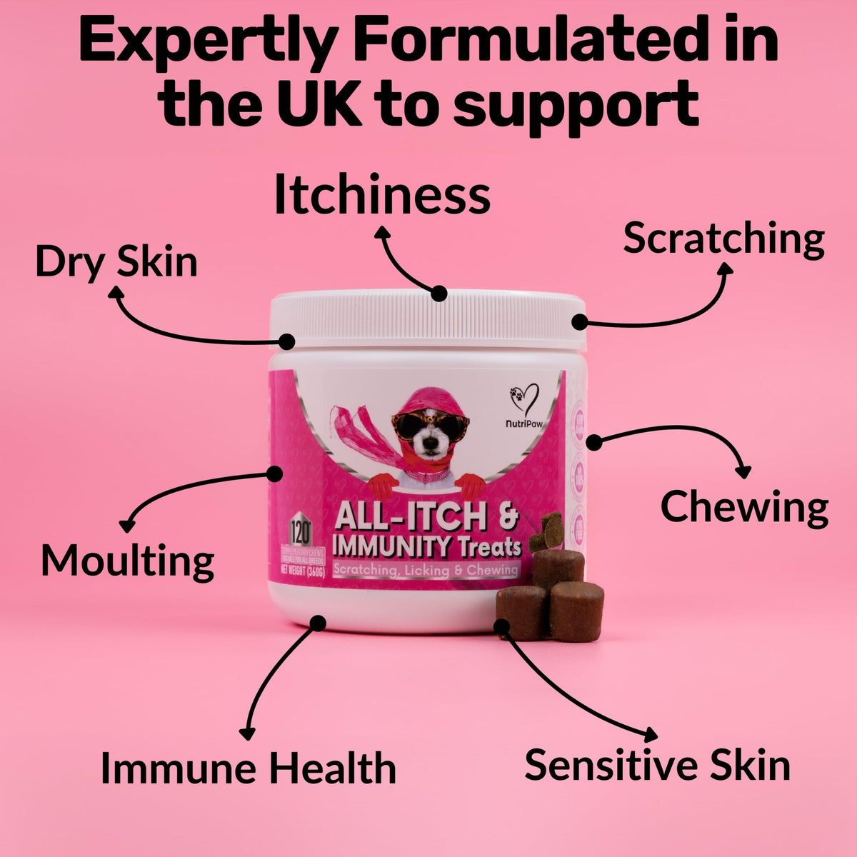 NutriPaw All-Itch, Flea & Tick Treats For Dogs - Soothe Itchy Paws, Eyes, Ears, Skin - Naturally Control Fleas & Ticks - Good for Small, Medium & Large Dogs - Supports Seasonal Itching - Sayby’s