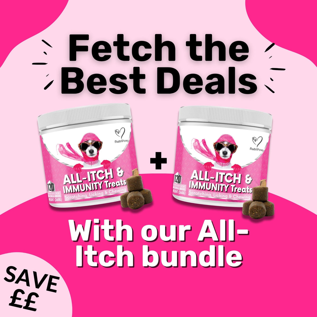 NutriPaw All-Itch, Flea & Tick Treats For Dogs - Soothe Itchy Paws, Eyes, Ears, Skin - Naturally Control Fleas & Ticks - Good for Small, Medium & Large Dogs - Supports Seasonal Itching - Sayby’s