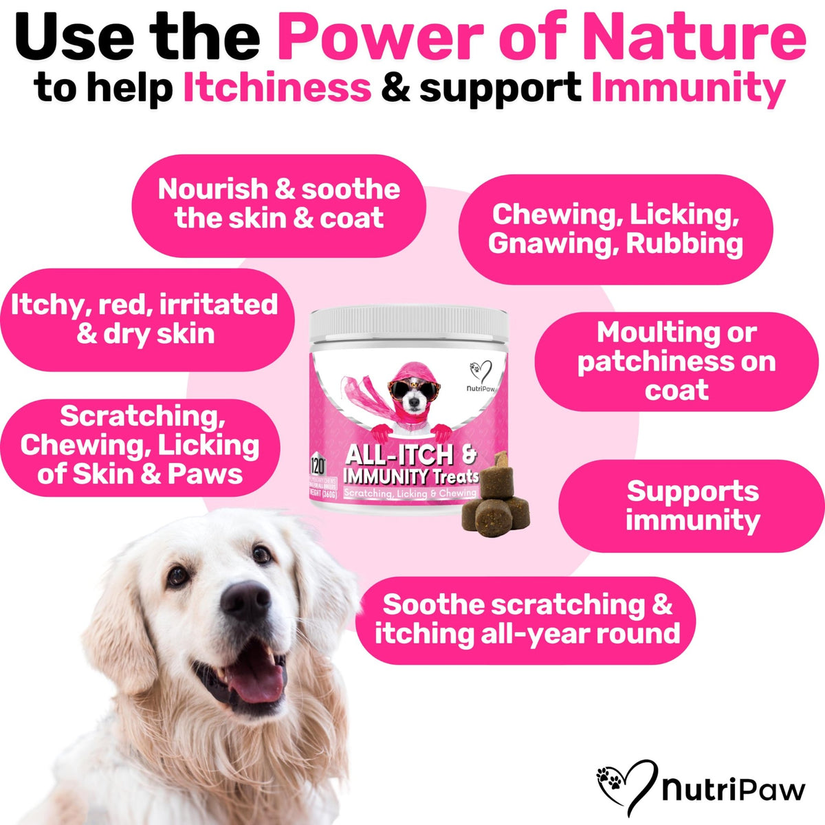 NutriPaw All-Itch, Flea & Tick Treats For Dogs - Soothe Itchy Paws, Eyes, Ears, Skin - Naturally Control Fleas & Ticks - Good for Small, Medium & Large Dogs - Supports Seasonal Itching - Sayby’s