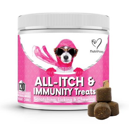 NutriPaw All-Itch, Flea & Tick Treats For Dogs - Soothe Itchy Paws, Eyes, Ears, Skin - Naturally Control Fleas & Ticks - Good for Small, Medium & Large Dogs - Supports Seasonal Itching - Sayby’s
