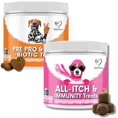 NutriPaw All-Itch, Flea & Tick Treats For Dogs - Soothe Itchy Paws, Eyes, Ears, Skin - Naturally Control Fleas & Ticks - Good for Small, Medium & Large Dogs - Supports Seasonal Itching - Sayby’s