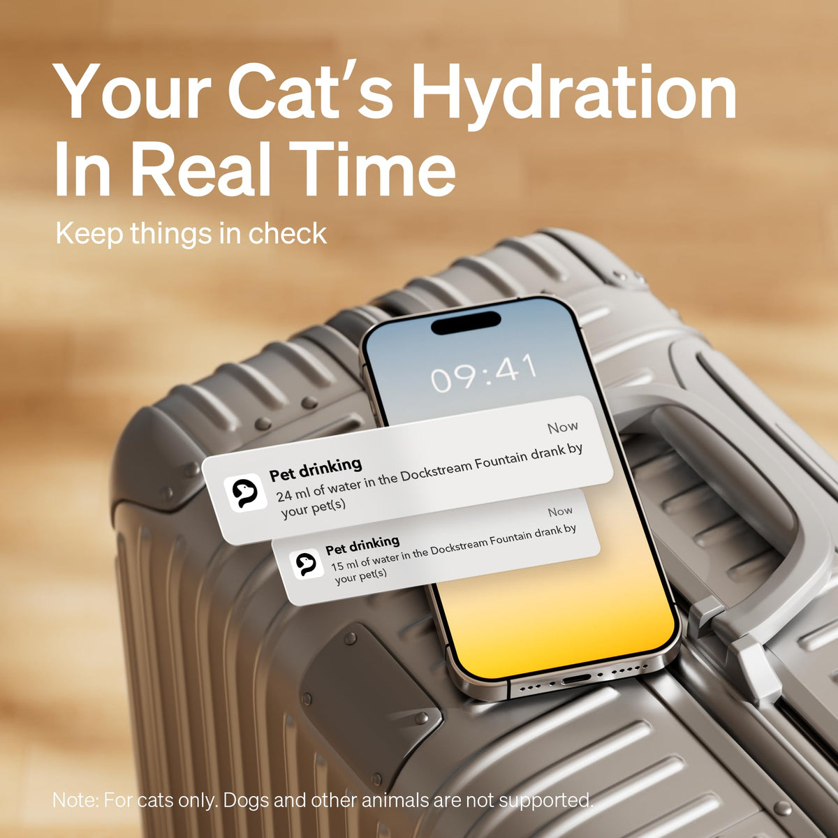 PETLIBRO Dockstream Cat Fountain, Smart Water Intake Tracker, 2.4 GHz WiFi App Control, Pet Drink Dispenser with Stainless Steel Tray, Plug-in Power Supply Required (White, 2.5L) - Sayby’s