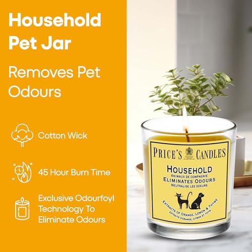 Price's - Household Pet Jar Candle - Odour Eliminating Candle - Made With Orange, Lemon & Thyme Extracts - Clean, Fresh, Quality Fragrance - Long Lasting Scent - Sayby’s