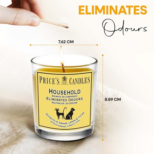 Price's - Household Pet Jar Candle - Odour Eliminating Candle - Made With Orange, Lemon & Thyme Extracts - Clean, Fresh, Quality Fragrance - Long Lasting Scent - Sayby’s