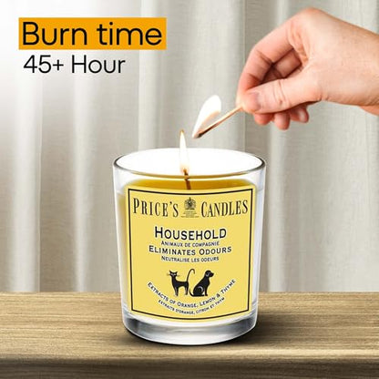 Price's - Household Pet Jar Candle - Odour Eliminating Candle - Made With Orange, Lemon & Thyme Extracts - Clean, Fresh, Quality Fragrance - Long Lasting Scent - Sayby’s