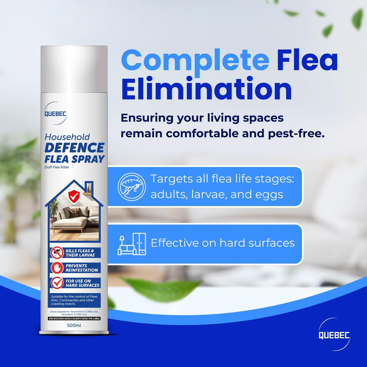Quebec Household Flea Spray for the Home – Powerful Flea & Pest Control for Home, Effective Against Fleas, Ticks, Bed Bugs, Ants & Insects Long-Lasting Safe for Indoor Use Easy Application – 500ML (1) - Sayby’s