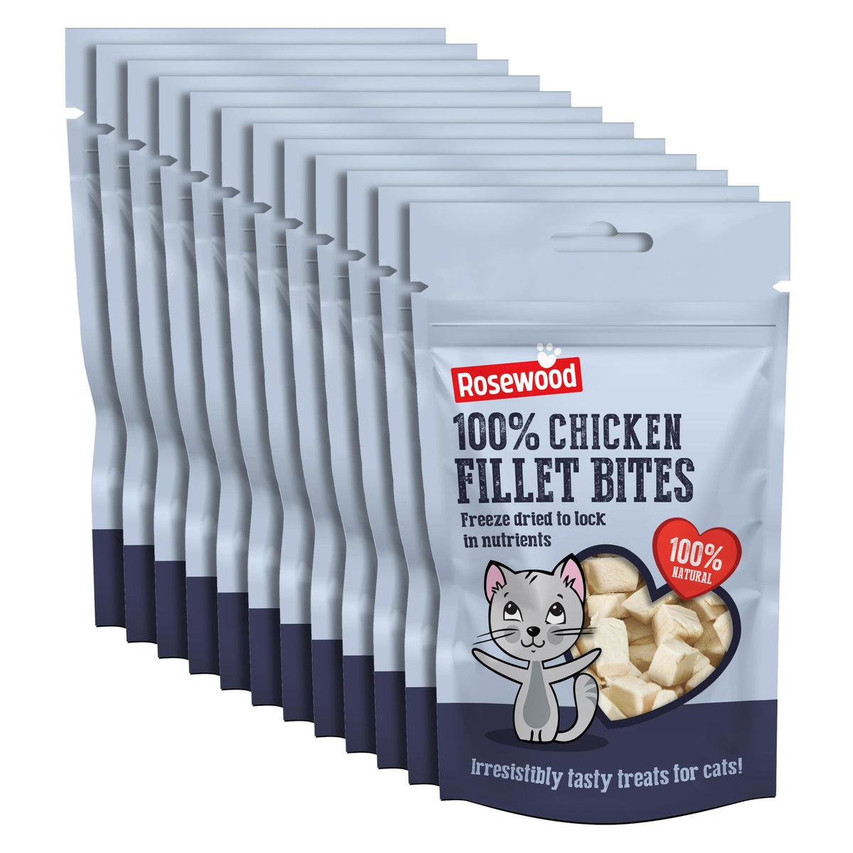 Rosewood Freeze Dried Chicken Bites for Cats - All Natural Chicken Fillet, Small, Bite-Sized Cat Treats, Grain-Free, Natural and Healthy Cat Snacks (Case of 12 x 15g Packs) - Sayby’s