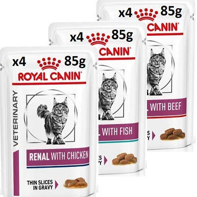 Royal Canin Feline Renal Mix of Tuna, Chicken, Beef Cat Food each 85g (Pack of 18) - Sayby’s