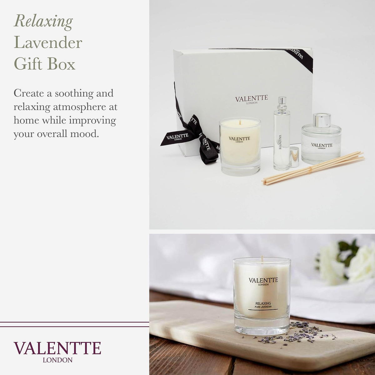 Scented Gift Box with Candle, Reed Diffuser, and Room Mist, Aromatherapy Essential Oils, Long Lasting Fragrance, Made in the UK (Lemongrass and Rosemary) (150g, 100ml, 30ml) - Valentte - Sayby’s