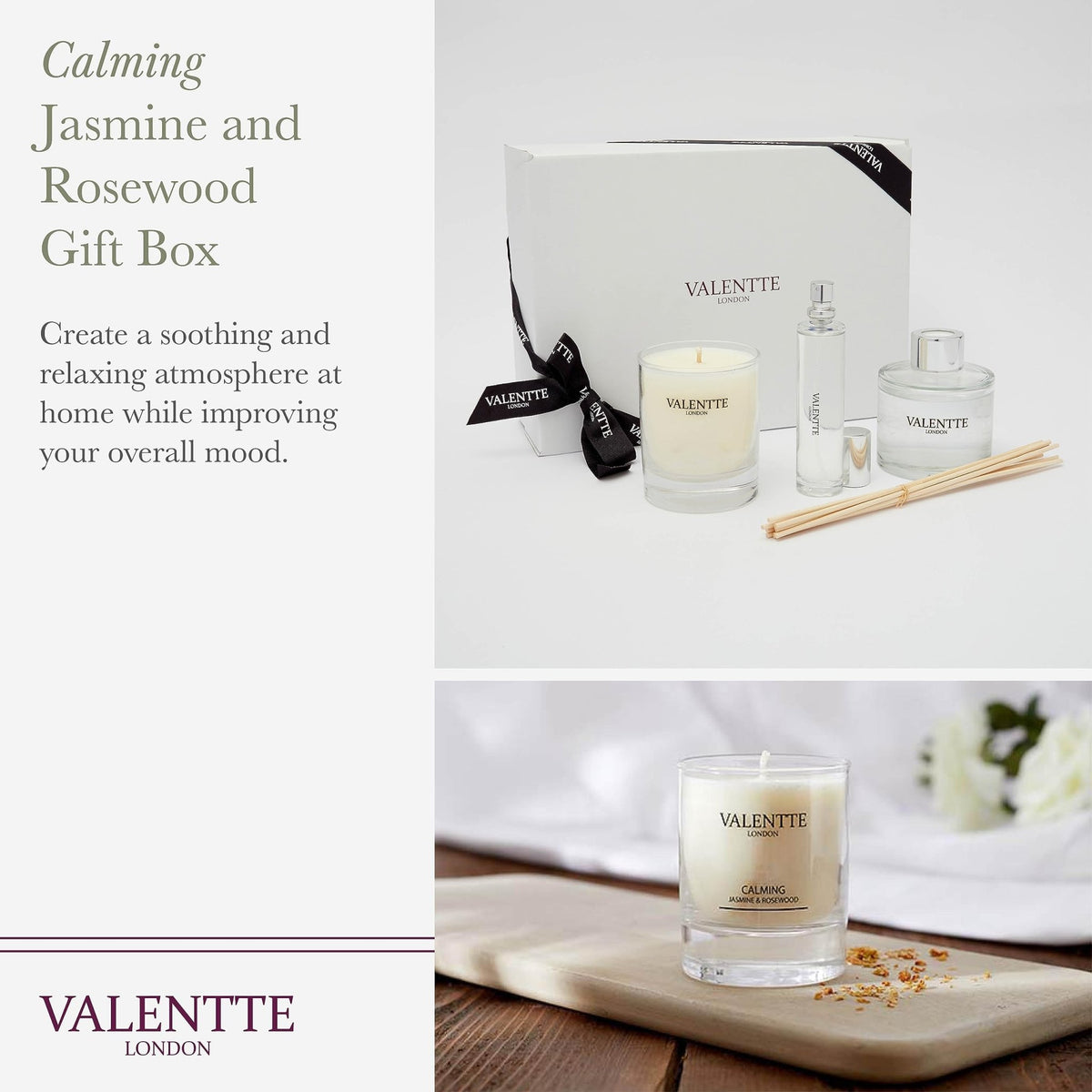 Scented Gift Box with Candle, Reed Diffuser, and Room Mist, Aromatherapy Essential Oils, Long Lasting Fragrance, Made in the UK (Lemongrass and Rosemary) (150g, 100ml, 30ml) - Valentte - Sayby’s