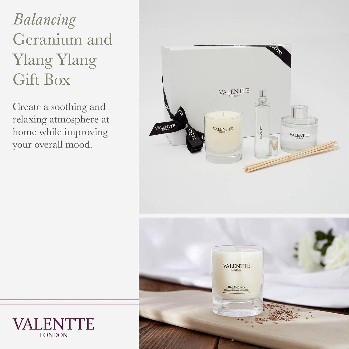 Scented Gift Box with Candle, Reed Diffuser, and Room Mist, Aromatherapy Essential Oils, Long Lasting Fragrance, Made in the UK (Lemongrass and Rosemary) (150g, 100ml, 30ml) - Valentte - Sayby’s