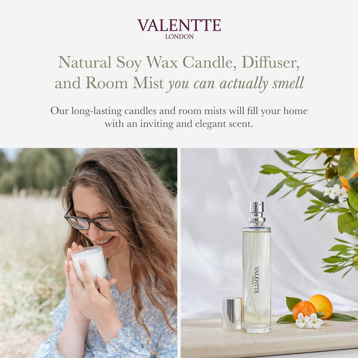 Scented Gift Box with Candle, Reed Diffuser, and Room Mist, Aromatherapy Essential Oils, Long Lasting Fragrance, Made in the UK (Lemongrass and Rosemary) (150g, 100ml, 30ml) - Valentte - Sayby’s