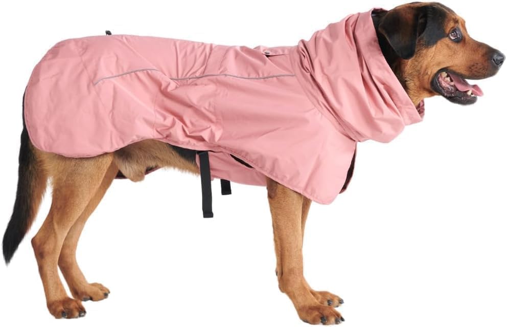 Spark Paws Dog Raincoat, Waterproof Windproof Rain Jacket, For Small Medium Large Extra Large Dogs, Reflective Breathable Full-body Coverage Dry Suit - Sea Pink, 2XL - Sayby’s