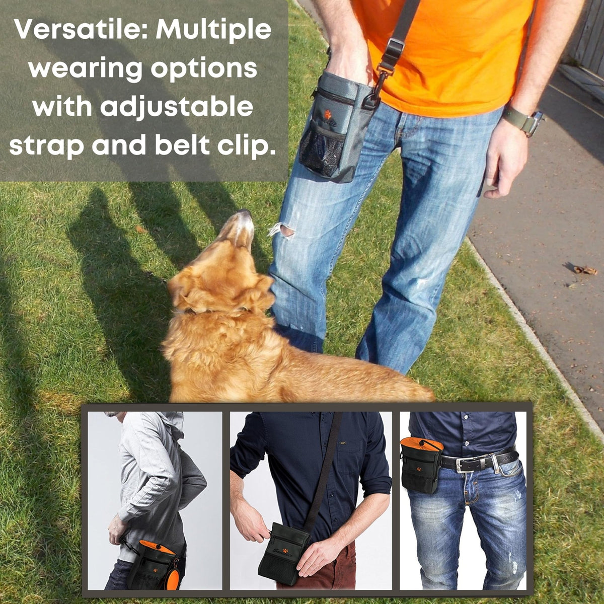 Sweetie Premium Dog Treat Pouch Bag for Walking & Training, with Poop Bag Holder, Collapsible Bowl & Free Clicker - Perfect Puppy Kit - Sayby’s
