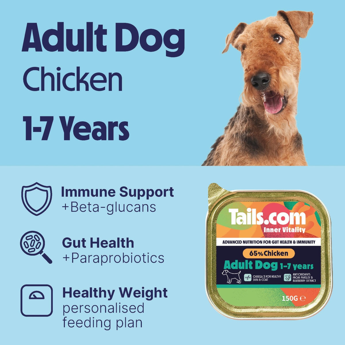 Tails.com Inner Vitality • Wet Dog Food 11 x 150g • Sensitive Chicken & Cod • Adult 1-7 years • Grain Free Recipe • Made with natural ingredients • Contains Omega 3 to Support Skin and Coat - Sayby’s