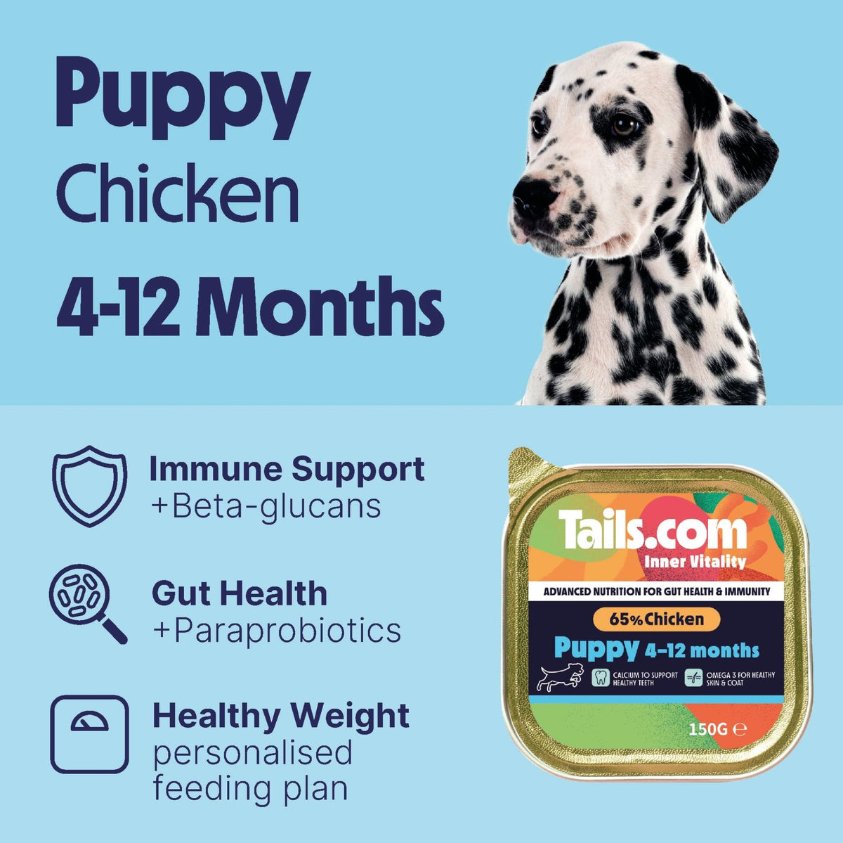 Tails.com Inner Vitality • Wet Dog Food 11 x 150g • Sensitive Chicken & Cod • Adult 1-7 years • Grain Free Recipe • Made with natural ingredients • Contains Omega 3 to Support Skin and Coat - Sayby’s