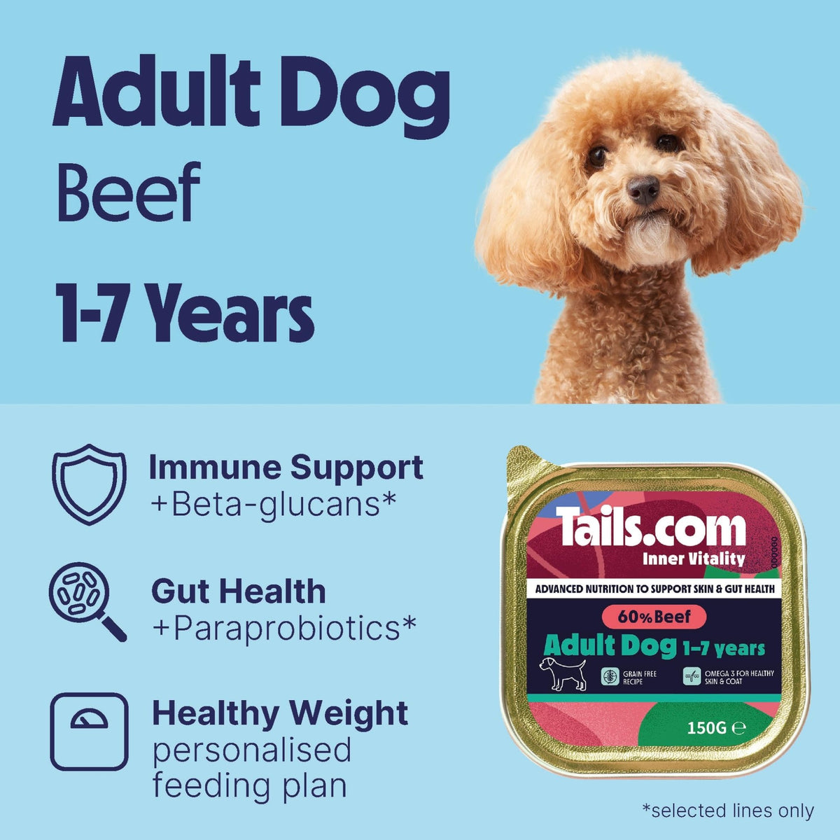 Tails.com Inner Vitality • Wet Dog Food 11 x 150g • Sensitive Chicken & Cod • Adult 1-7 years • Grain Free Recipe • Made with natural ingredients • Contains Omega 3 to Support Skin and Coat - Sayby’s