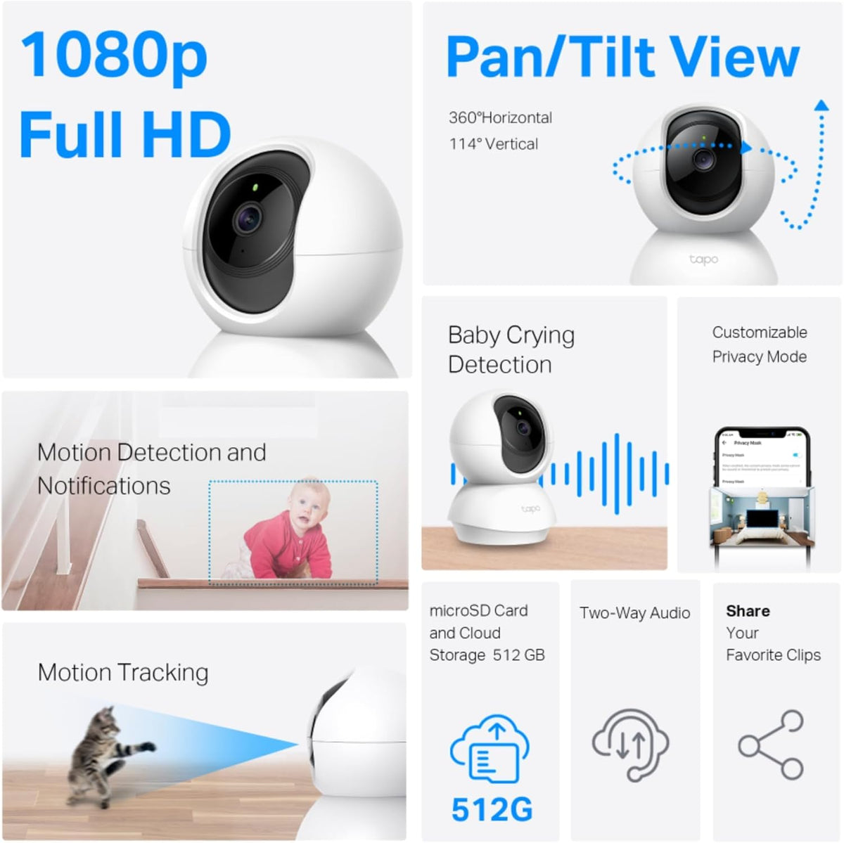 Tapo C210 2K 3MP Pan/Tilt Indoor Camera House Security Camera, WiFi Camera, No Monthly Fee, AI Detection, Dog Puppy Camera, Baby Camera Monitor, 360° View, Night Vision, Works with Alexa & Google - Sayby’s