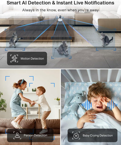Tapo C210 2K 3MP Pan/Tilt Indoor Camera House Security Camera, WiFi Camera, No Monthly Fee, AI Detection, Dog Puppy Camera, Baby Camera Monitor, 360° View, Night Vision, Works with Alexa & Google - Sayby’s