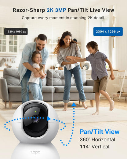 Tapo C210 2K 3MP Pan/Tilt Indoor Camera House Security Camera, WiFi Camera, No Monthly Fee, AI Detection, Dog Puppy Camera, Baby Camera Monitor, 360° View, Night Vision, Works with Alexa & Google - Sayby’s