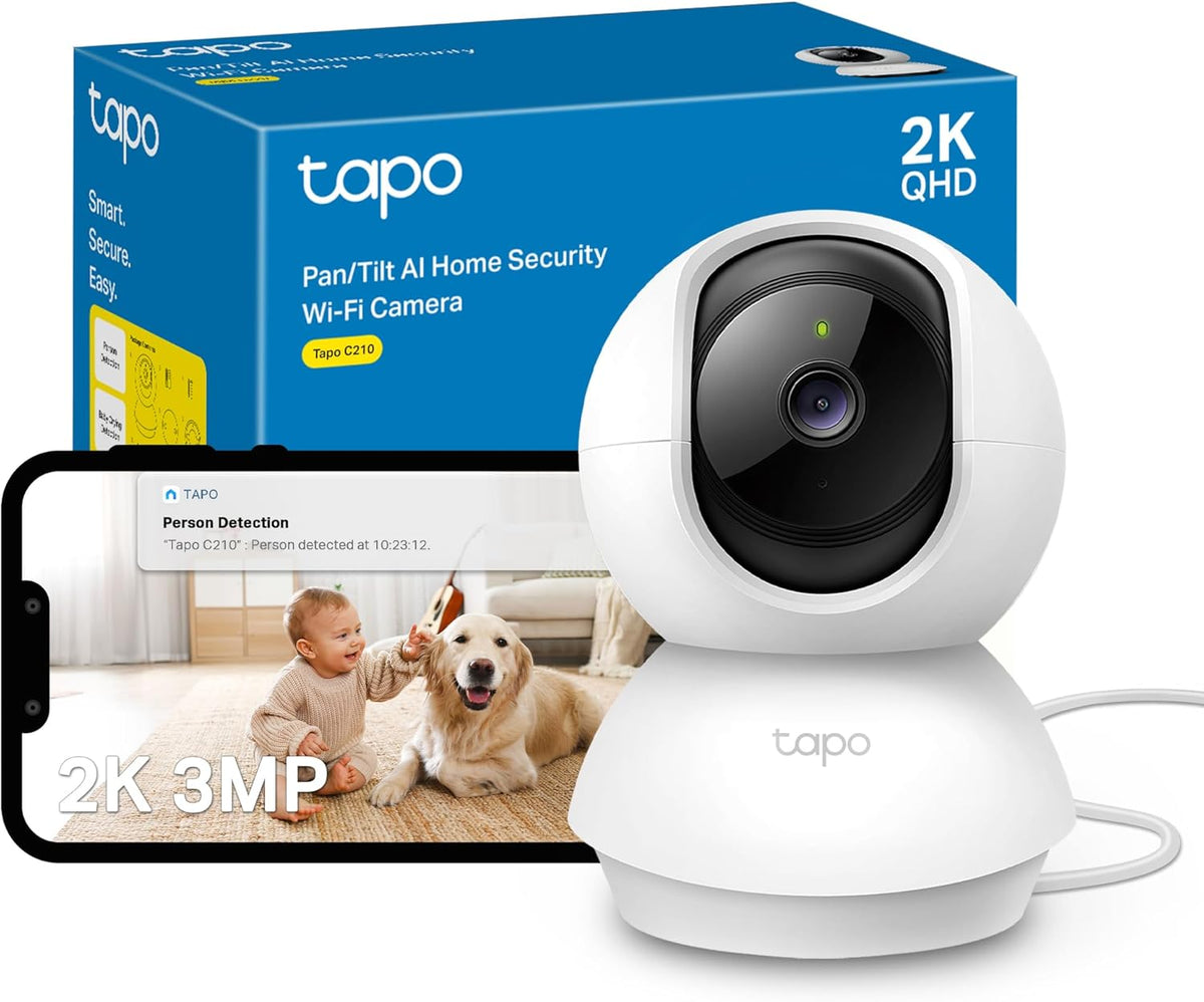 Tapo C210 2K 3MP Pan/Tilt Indoor Camera House Security Camera, WiFi Camera, No Monthly Fee, AI Detection, Dog Puppy Camera, Baby Camera Monitor, 360° View, Night Vision, Works with Alexa & Google - Sayby’s