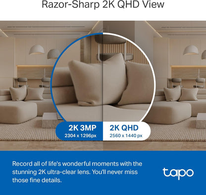 Tapo C211 2K 3MP Pan/Tilt Indoor Camera House Security Camera, WiFi Camera, No Monthly Fee, AI Detection, Dog Camera, Baby Camera Monitor, CCTV, 360° View, Night Vision, Works with Alexa & Google - Sayby’s