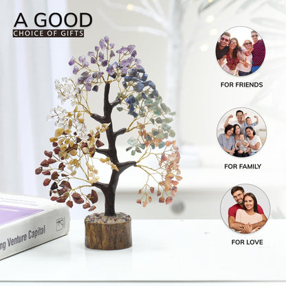 Tree of Life Gemstone Bonsai - Artificial Home and Office Decor, Spiritual Gift With Chakra Stones, Love Stone, Positive Energy - Crystal Rose Quartz - Sayby’s